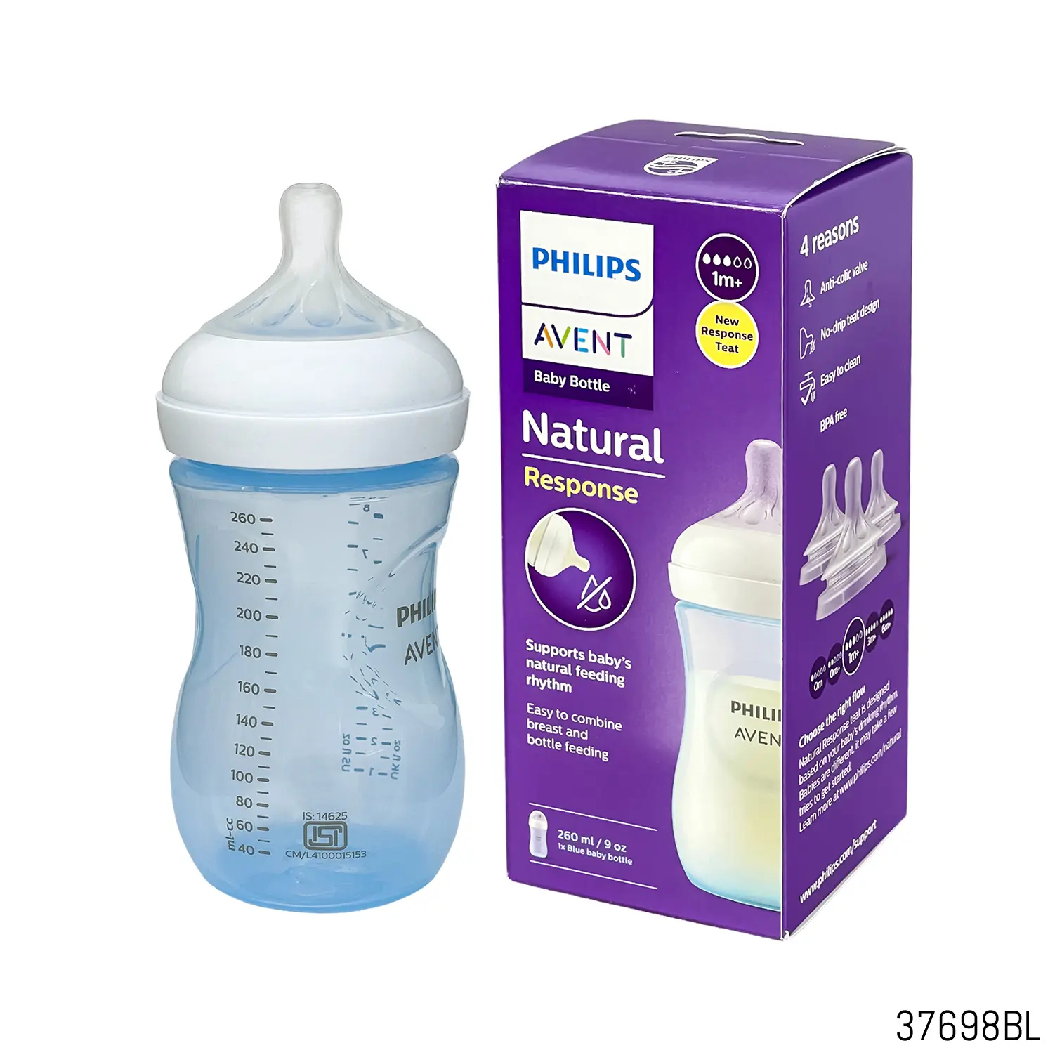 Avent Natural Blue Bottle 260ml | Natural Response & BPA Free - Image 2