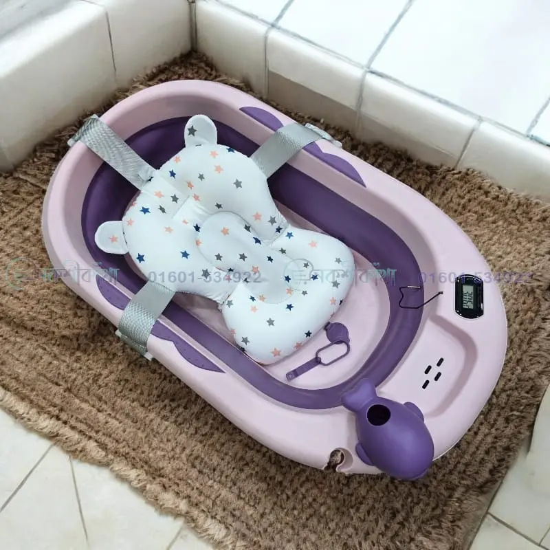 Smart Care Foldable Baby Bathtub with Temperature Meter & Cushion