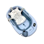 Foldable Baby Bathtub with Temperature Meter & Cushion – Blue
