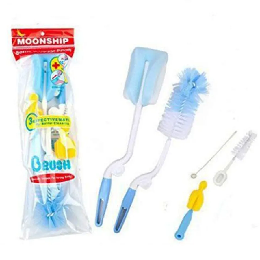 Moon Baby Bottle & Nipple Brush Set – 5 Pcs, Heat Resistant, BPA-Free