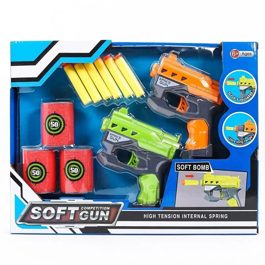 2 Pcs Soft Gun Toy Bundle with 6 Bullets & Targets – Safe Play for Kids