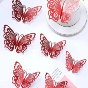 Gold Foil Red Paper 3D Butterfly Decoration For Party - 12pcs