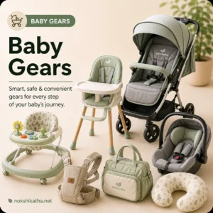 Baby gears including strollers, walkers, car seats, baby carriers, high chairs and travel essentials from Nokshikatha Bangladesh.