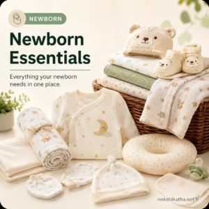 Newborn essentials including baby katha, swaddle, baby clothing, mittens, caps and newborn baby products at Nokshikatha Bangladesh.