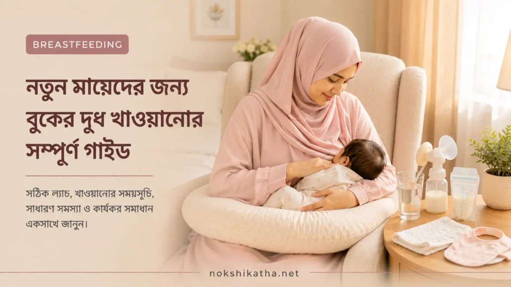 Proper breastfeeding technique, nursing pillow এবং newborn breastfeeding guide by Nokshikatha.