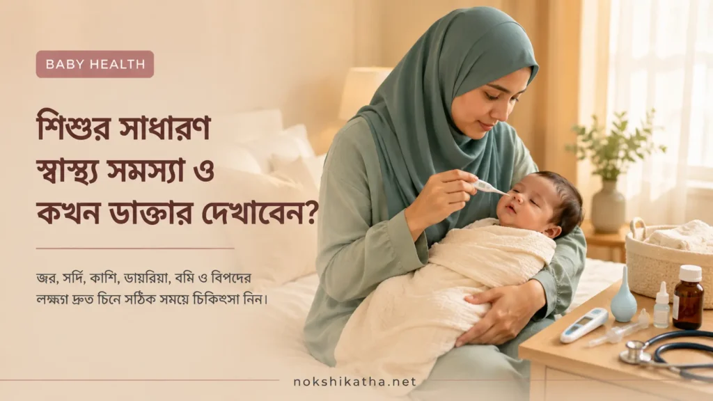 জ্বর, কাশি, সর্দি, ডায়রিয়া ও শিশুর বিপদের লক্ষণ সম্পর্কে Baby Health Guide by Nokshikatha.