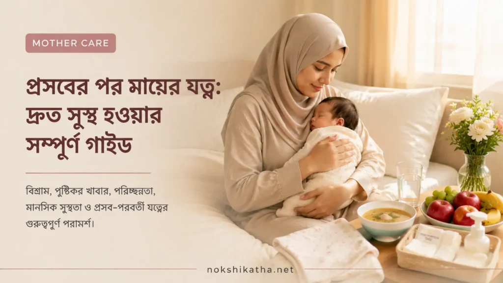 প্রসবের পর মায়ের বিশ্রাম, পুষ্টি ও স্বাস্থ্য পরিচর্যা সম্পর্কে Postpartum care guide by Nokshikatha.